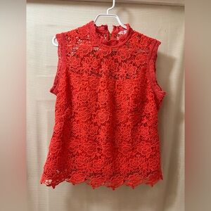 Nanette Lepore Coral Floral Lace Sleeveless Mock Neck Top Size Large